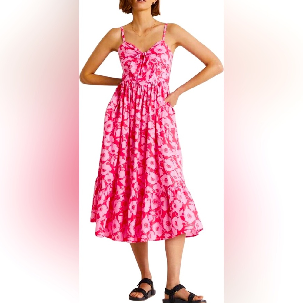 Vibrant & Colorful Pink Floral Boden Summer dress with POCKETS!